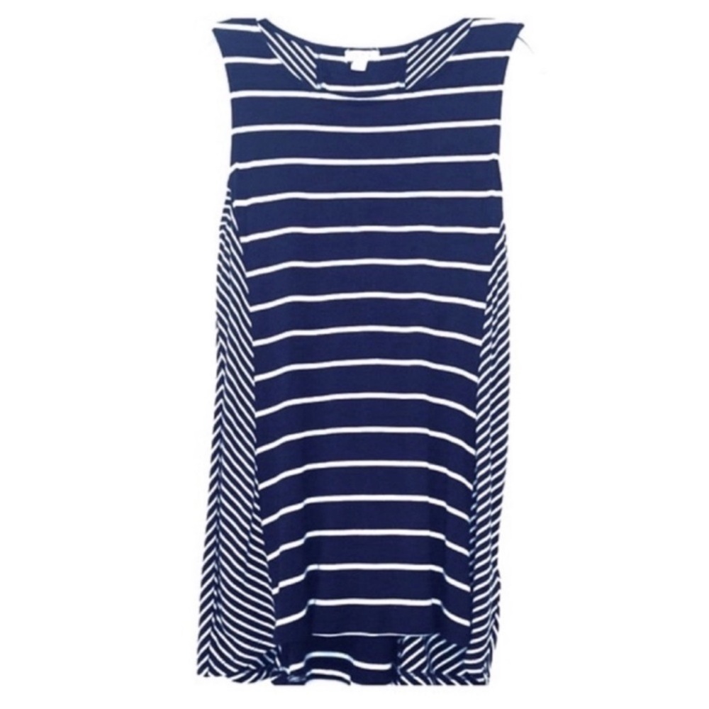 Westport Sleeveless Tunic Top Lace Up Back Stripes Navy Blue White Size S